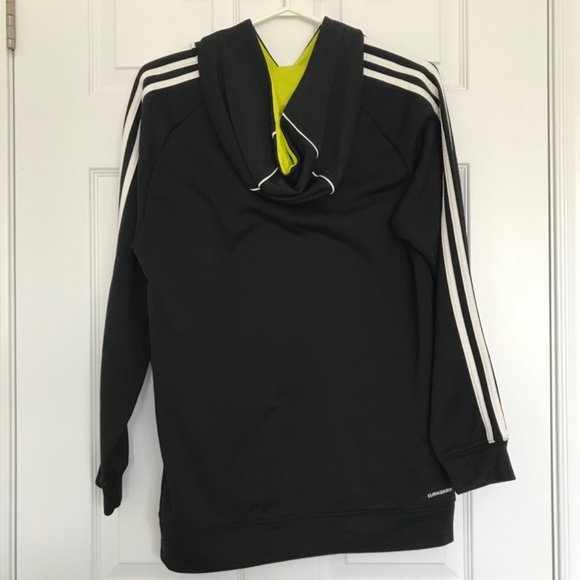 Adidas Pullover Hoodie Kids XL/Women's S/Men's M Black Neon Green Athletic - Picture 9 of 16